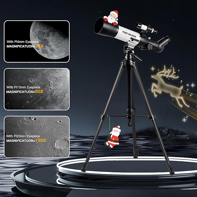 FREE SOLDIER Telescope 70mm Aperture 500mm Refractor Telescope for Adults High Powered - Professional Astronomical Refracting Telescope for Adults Beginners with Phone Adapter and Carry Bag White