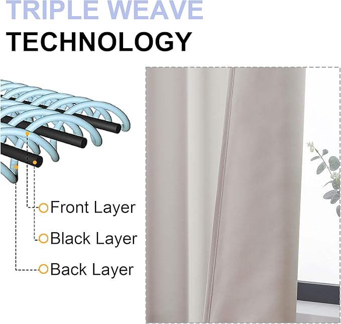 Simplebrand Ava Natural Blackout Curtains for Bedroom 90 Inches Long 2 Panels Set, Solid Privacy Energy Saving Living Room Window Treatment Curtains Blackout Drapes, W50 x L90 Inch, Natural