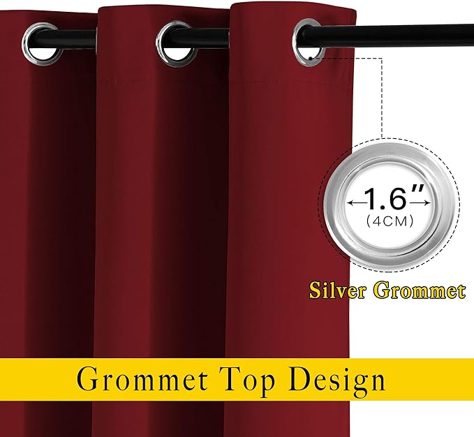 NICETOWN Burgundy Red Curtains 110 inches Long, Grommet Thermal Insulated Blackout Curtains Privacy Window Treatments Sound Reducing for Bedroom/Living Room, W66 x L110, 2 Panels