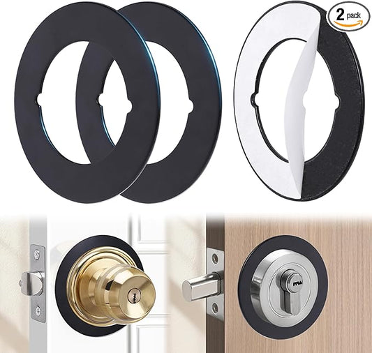 2 Pcs Upgraded Door Knob Plates with Double-Sided Tape –Thick Stainless Steel Scar Plates for Deadbolts & Knobs, Durable Lock Hole Covers for Fixing Loose Knobs and Damaged Areas(Matte Black)
