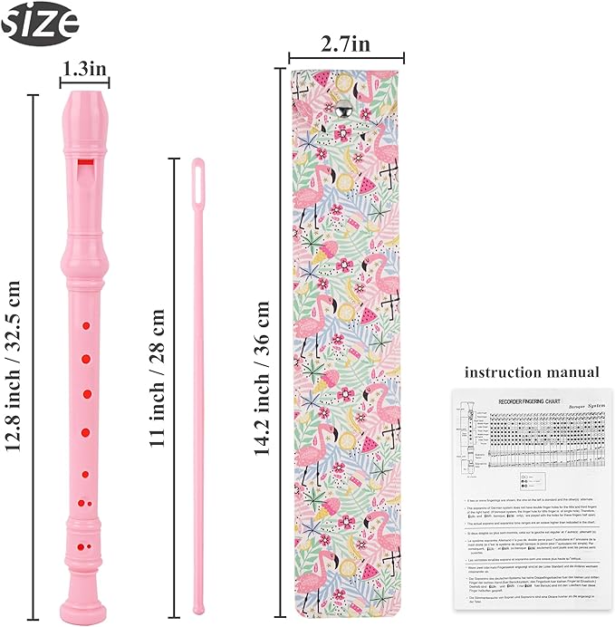 Recorder Instrument for Beginner Kids Adults,8-Hole Soprano Descant Recorder Music Flute with with Cleaning Rod & Leather Case For School Student Home Entertainment(2-Flamingo)