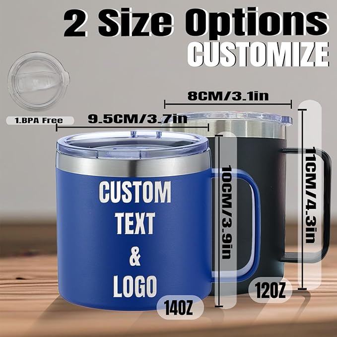 Personalized Mug Cup with Handle 12/14oz Custom Stainless Steel Mugs Customized Name Coffee Tumbler for Women Men Student Family Office Gifts, Art Design