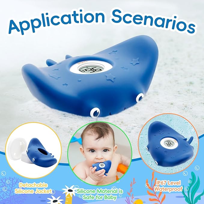 b&h Silicone Baby Bath Thermometer - Safety Digital Infant Bathtub Temperature Thermometer, Color-Coded Display, Quick-Read, Detachable Silicone Jacket, Dishwasher Safe, Temperature Toy