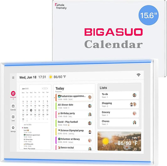 15.6 Inch Digital Calendar, Full HD Touchscreen Smart Planner for Family Schedules - Wall & Desk Mount, Great for Seamless Daily Planning & Household Organization, with LED Reminder Light