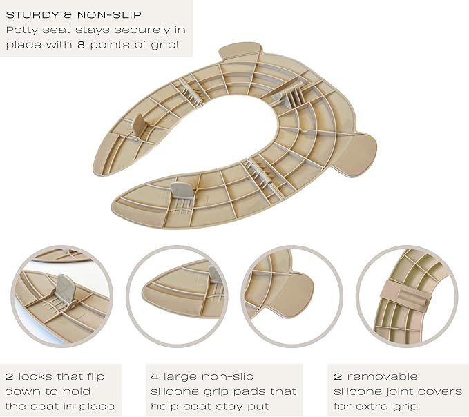 Hippypotamus Travel Potty Seat for Toddler - Folding Potty Training Seat - Portable Toilet Seat Cover for Baby & Kids (BEIGE Monkey)