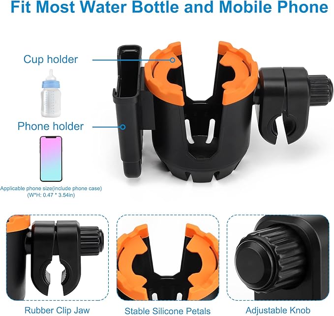 Accmor Stroller Cup Holder with Phone Holder, Universal Cup Holder, Bike Cup Holder, 360° Rotatable Large Caliber Drinks Holder for Stroller, Bike, Wheelchair, Walker