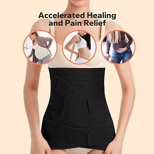 3 in 1 Postpartum Belly Band (Black), Post Partum Waist Binder, Posture Correction Abdominal Binder, Belly Band Postpartum Belly Wrap, Postpartum Belly Wrap (For waistline 29"-37", L)