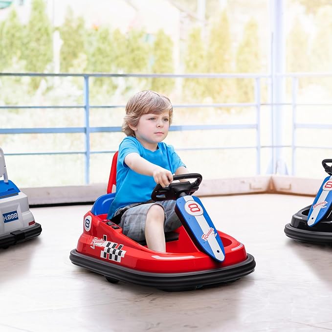 Aosom Toddler Bumper Car, 360° Rotation 6V Kids Electric Ride on Bumper Car with EVA Bumper Edges, Twins Motor, Songs, Horn, LED Lights, Safety Belt for 18-48 Months, Red