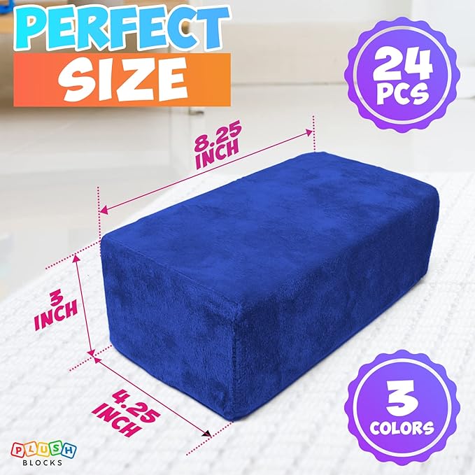 The Original Premium Plush Building Block for Kids - Certified Safe Foam Blocks in Luxuriously Soft Fabric Covers - Set of 24 (Classic Colors)