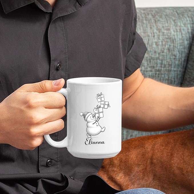 Customized Snowman White Coffee Cups Gift For Daughter Son Kids, Unique Snowman Accent Coffee Mug 11 15 Oz, Personalized Name Snowmen Ceramic Teacup Gift For Boyfriend Girlfriend Birthday Christmas