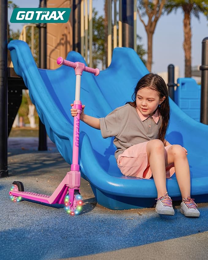 Gotrax K03 Kick Scooter for Kids, 5" LED RGB Lighted Wheels, 4.6 Lbs Lightweight and One-Click Detachable Design, Height Adjustable Handlebars, Anti-Slip Deck and Max Load 110 Lbs for Boy&Girl Age 3+