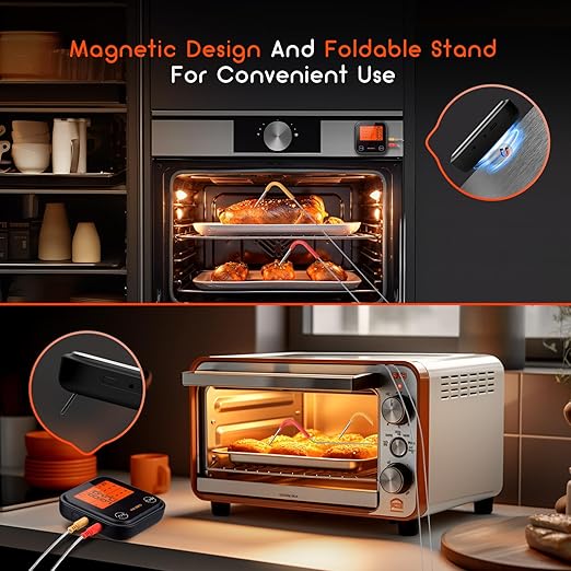 INKBIRD Dual Mode WiFi Wireless Meat Thermometer, 4 Probes with Clear LCD for Smoking, Bluetooth Meat Thermometer with Smart APP Control for Oven, Cooking