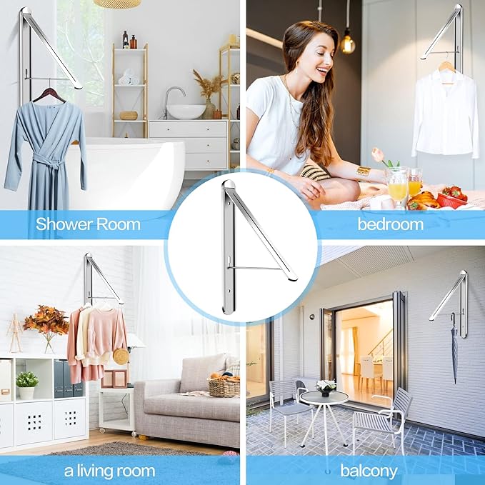Wall Mounted Clothes Drying Rack - Foldable Indoor Laundry Rack,Space Saving Collapsible Clothes for Bathroom, Dorm, Apartment, RV, Laundry Room Organization.(Silver-Aluminum)