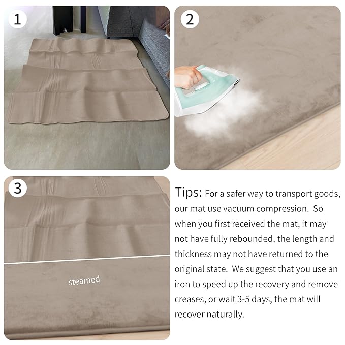 Baby Play Mat for Floor,Extra Large 79"×118" Tummy Time Mat,Thicker Memory Foam Mat for Toddler,Infant,Kids,Water Repellent Ultra Soft Coral Velvet,Non-Slip Backing Safe for Crawling(Beige)