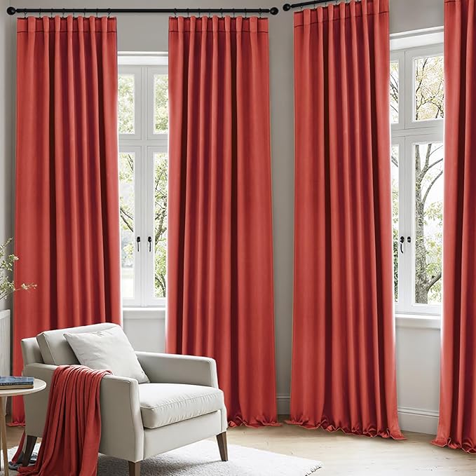 ANRODUO Back Tab Blackout Curtains for Bedroom Living Room, Rod Pocket Pinch Pleated Thermal Insulated Room Darkening Curtains 96 Inches Long 2 Panels, Burnt Orange, 42 x 96 Inch