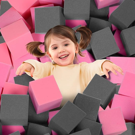 Foam Pit Cubes, 24 PCS 5 Inches Gymnastics Foam Blocks Trampoline Blocks, Multi-Sport Protective Padding for Gymnastics, Trampoline, Parkour, Skate Parks & BMX - Dark Grey & Pink