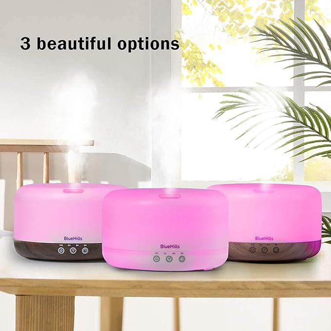 BlueHills Premium 1000 ML Large Essential Oil Diffuser Humidifier for Room Home Aromatherapy Big Capacity Oil Diffuser with Décor LED Lights Long Running Round Diffuser Dark Wood Grain – D002