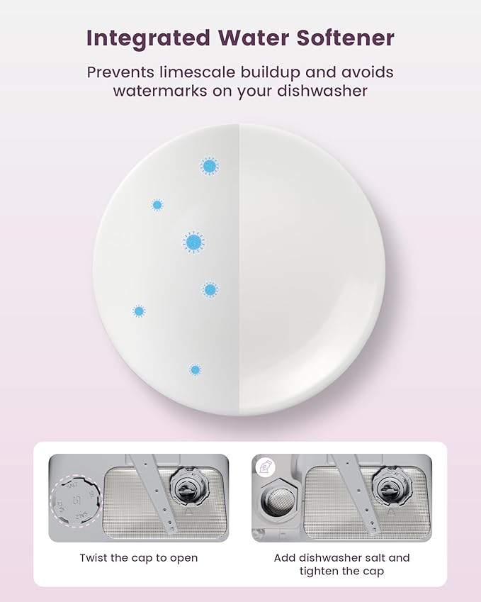 HAVA Countertop Dishwasher with Water Softener and Enhanced Energy Efficiency, Portable Dishwasher with 8 Wash Programs, Child Lock & Delayed Start Function, No Installation Needed - Misty Lilac