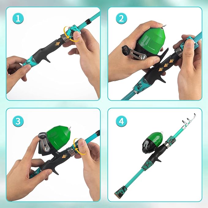Kids Fishing Pole Kit Set，Portable Telescopic Fishing Rod and Reel Combo Full Kits for Boys, Girls, Beginner, Youth