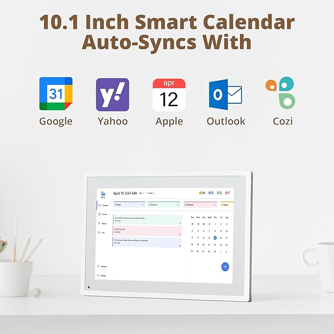 10.1" Digital Calendar Chore Chart – 1080P Full HD Interactive Touchscreen, Smart Family Planner, Hearth Display Digital Wall & Desk Mountable for Seamless Scheduling