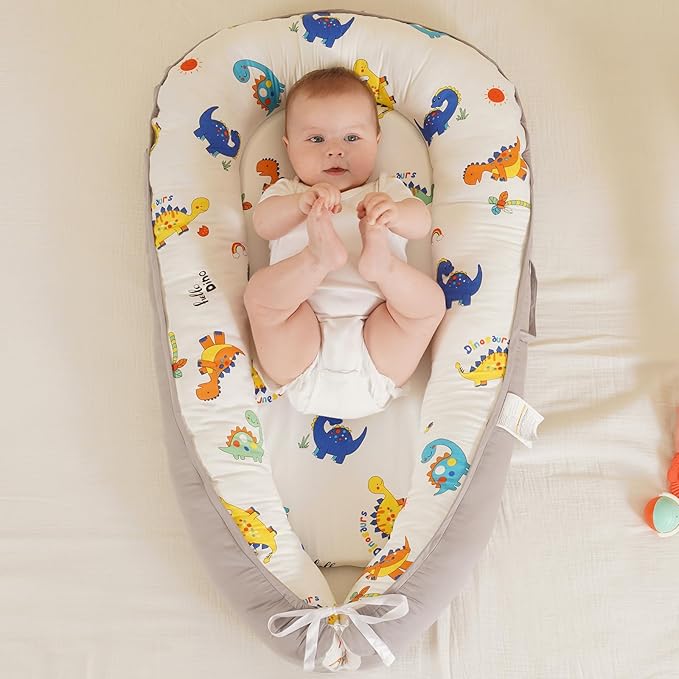 HKAI Baby Lounger – Soft Cotton Infant Floor Seat for Newborn to 24 Months, Portable Baby Essentials for Boys & Girls, Travel-Friendly Baby Lounge Pillow