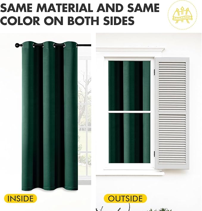 MIULEE Hunter Green Blackout Curtains for Bedroom Living Room 84 Inches Long 2 Panels, Thermal Insulated Room Darkening Drapes Solid Grommet Noise Reduction Emerald Green Christmas Curtains 40x84 Inch
