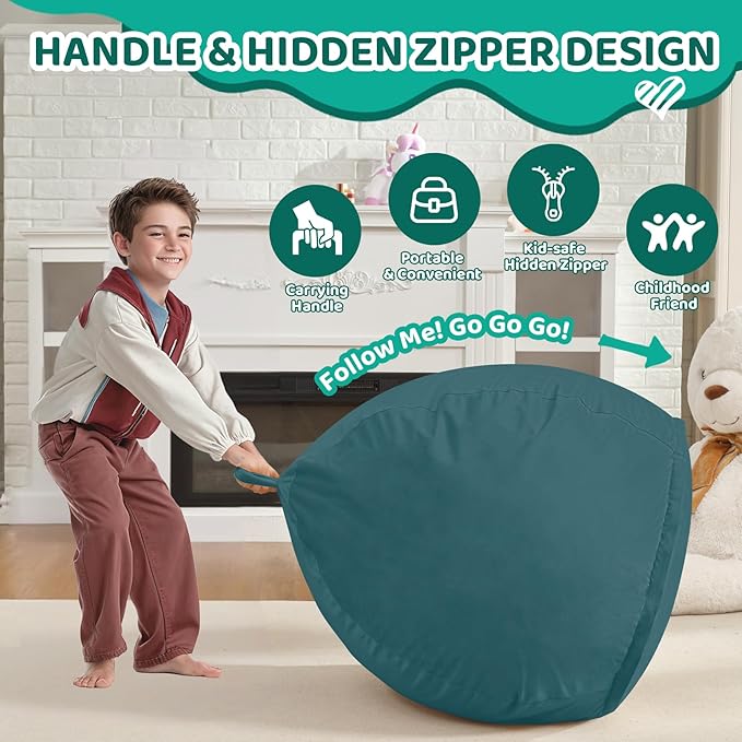 2FT Bean Bag Chair, Comfy Bean Bag Chairs with Memory Foam Filled, Fluffy Beanbag Sofa with Dutch Velvet Cover, Teardrop BeanBag Chairs for Living Room, Playroom - Sea Blue