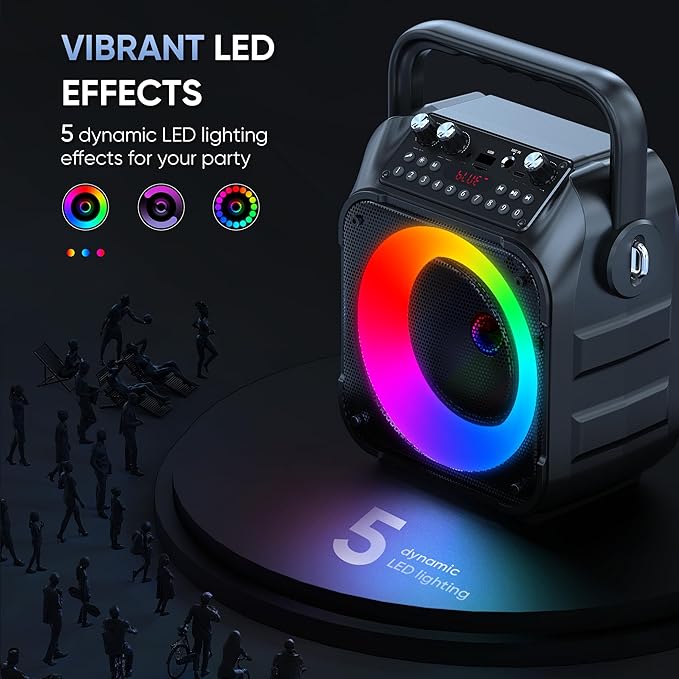 Karaoke Machine, Portable Bluetooth Speaker with 2 Wireless Microphones for Adults & Kids with Lights, Karaoke Microphone with PA System Supports USB/TF/REC/FM/AUX for Home Party Home System Packages