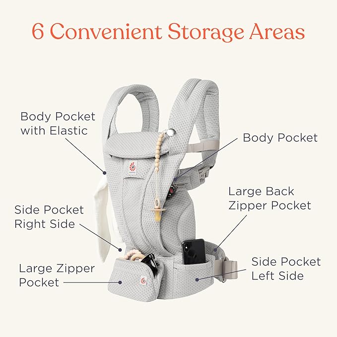 Ergobaby Omni Deluxe Baby Carrier Newborn to Toddler - Breathable Baby Carriers for Summer - All-Position Carrier with Enhanced Lumbar Support & Airflow (7-45 Pounds), Mesh, Graphite Grey
