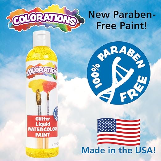 Colorations Paraben-Free Glitter Liquid Watercolor Paint, Set of 8 Vibrant Colors, 8 fl oz, Non-Toxic and Made in The USA