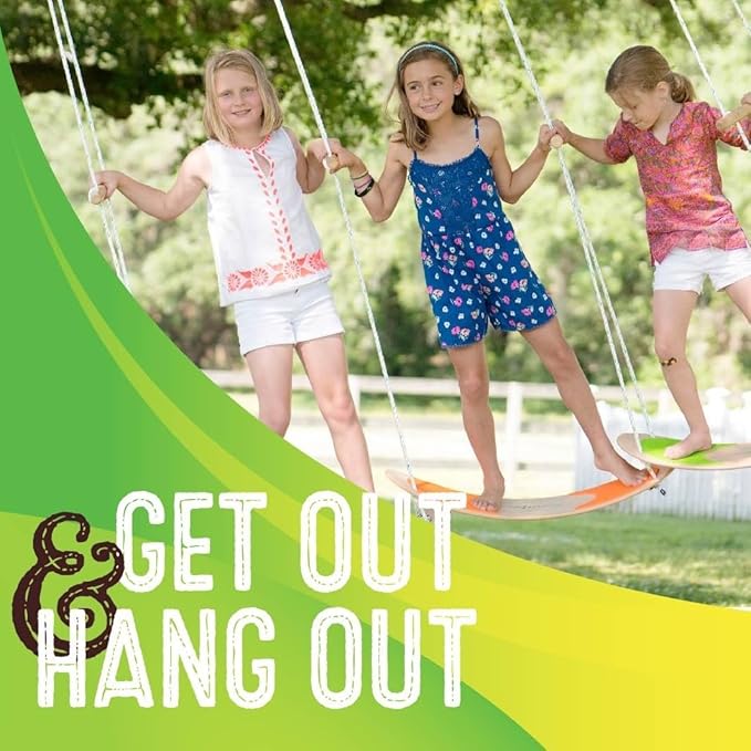 Swurfer TreeSkate Skateboard Swing, Outdoor Stand Up Surf Swing, Holds Up to 200 lbs, Ages 6 and Up, Adjustable Handles, Grip Tape, Kids Outdoor Play Equipment for Children and Adults (Waves)