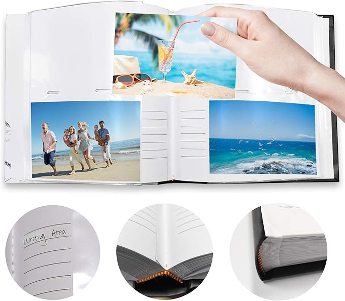 Holoary Photo Album 4x6 200 Photos Two Pictures Per Page, Memo Writing Area for Each Pocket, 200 Pockets 4”x6”, Printed Book Cover Travel Design Natural Beach Vacation Honeymoon Memories