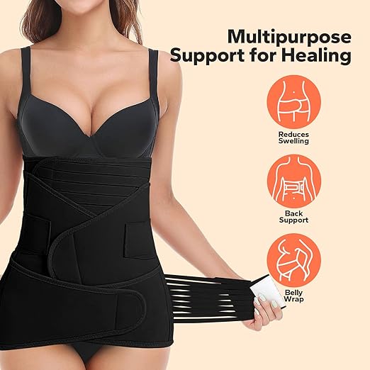 3 in 1 Postpartum Belly Band (Black), Post Partum Waist Binder, Posture Correction Abdominal Binder, Belly Band Postpartum Belly Wrap, Postpartum Belly Wrap (For waistline 35"-45", XXL)