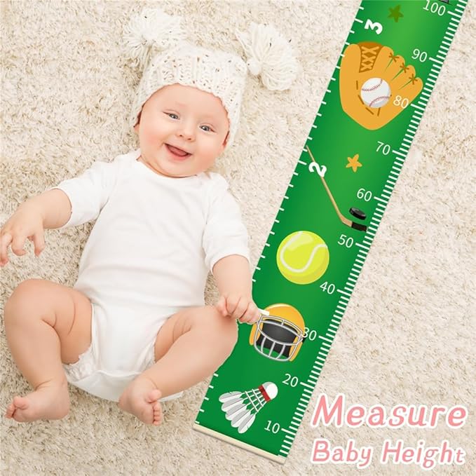 Color Block Growth Chart for Kids Baby Height Chart Ruler Removable Canvas Wooden Frame Hanging Wall Rulers Measurement Charts for Toddler Room Nursery Decor - 79"X7.9" with Beige Wood