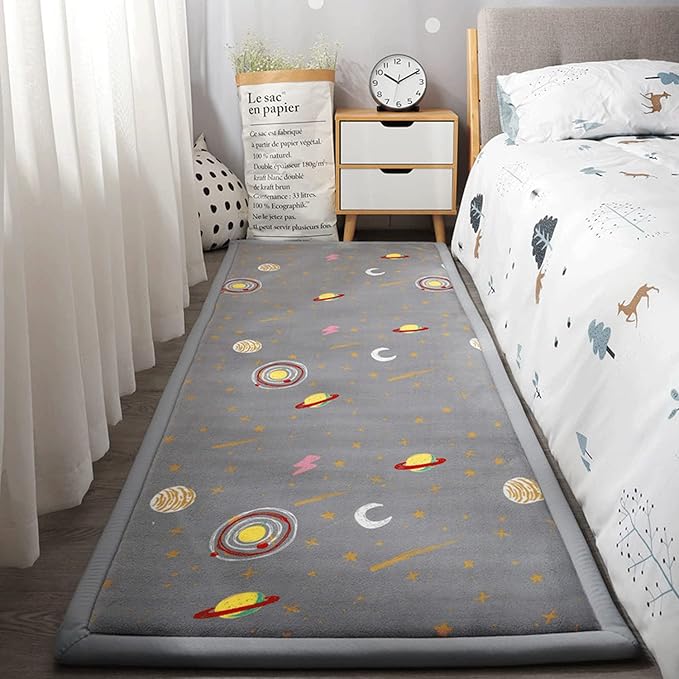 Loartee Coral Velvet Area Rug - 1" Thick Memory Foam Baby Play Mat, Washable Toddler Carpet, Home Decor for Living Room, Nursery, Kids Bedroom, Astral Gray, 5'11"x6'7"