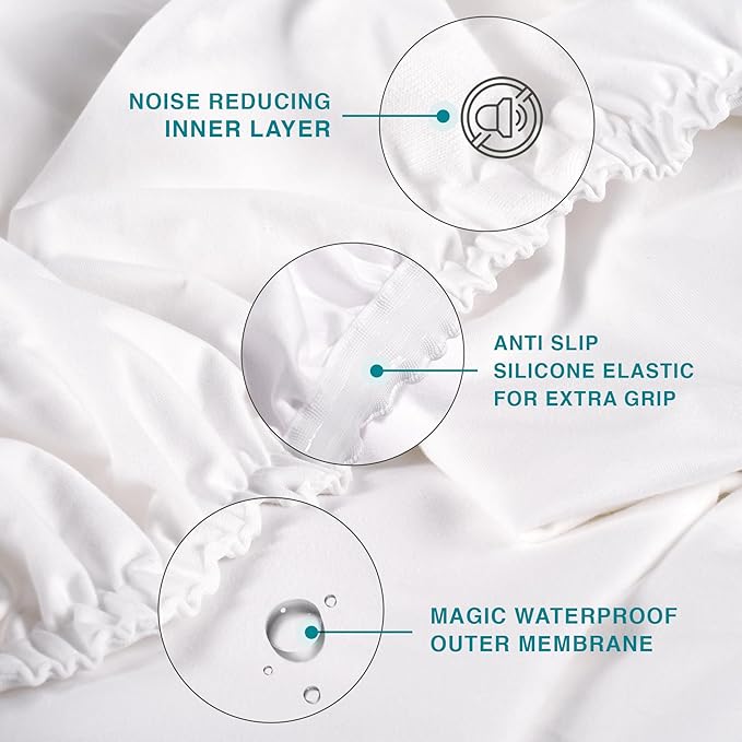 FABDREAMS Organic Waterproof Mattress Protector - Queen Size, Temperature Regulating, Breathable, White, Fits up to 17" Deep Pocket