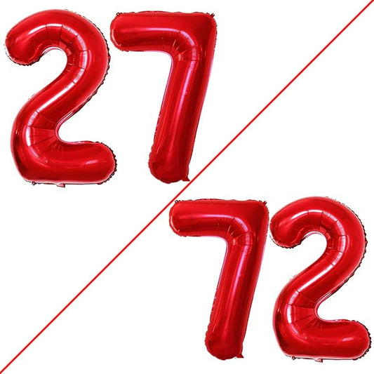 GOER Number 27 Balloons for 27th Birthday Party Decorations,42 Inch Jumbo Foil Helium 72 Balloons for 72nd Birthday Party Decoration (Red)