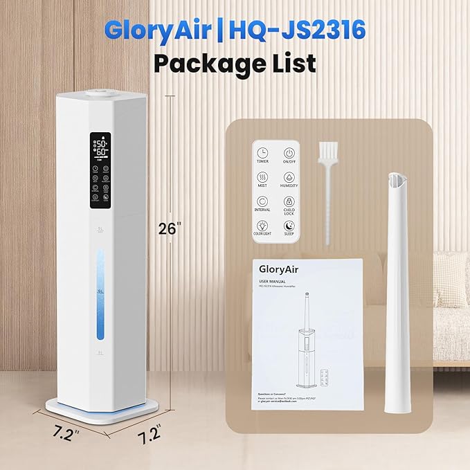 Humidifiers for Bedroom - GloryAir 2.38Gal/9L Top Fill Cool Mist Humidifier for Large Room 500ft² 120H Last with Auto Mode 7-Color Light Humidistat Aroma Box Quiet Humidifiers for Plants Baby & Adults