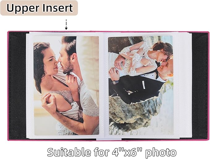 RECUTMS 52 Photo Mini Photo Album 4 x 6, Leather Cover with Front Window Album Hold 52 Vertical Photos for Family Wedding Baby Children(Light Pink)