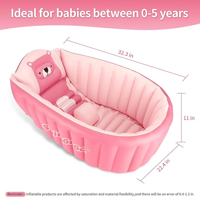 Inflatable Baby Bath Tub Portable Foldable Travel Mini Swimming Pool Helps Infants to Toddler Tub (Pink)
