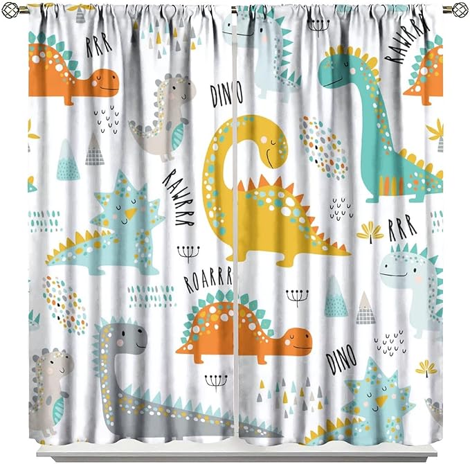 Dinosaur Curtains for Kids Boys Girls Home Decor Childish Cute Dino Animals Print Pattern Rod Pocket Blackout Window Drapes for Nursery Baby Bedroom Playroom W42xL84in 2 Panels