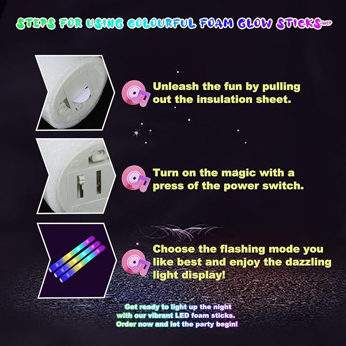 24-Count Foam Glow Sticks Party Pack - 5 Colors, Steady Bright LED Light Up Sticks for Weddings, Birthdays, Christmas, Halloween | Foam Glow Sticks Bulk Reusable, 6-Hr Glow