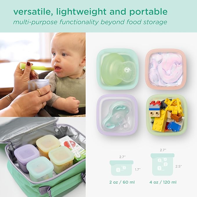 Olababy Clear Sense Silicone Storage Containers 4pk for Baby Food, Snacks, Formula, Puree, Sauce & More | Micro Plastic & BPA-Free | Daycare Essentials for Toddlers and Kids (Lilac, 2 oz / 60 ml)