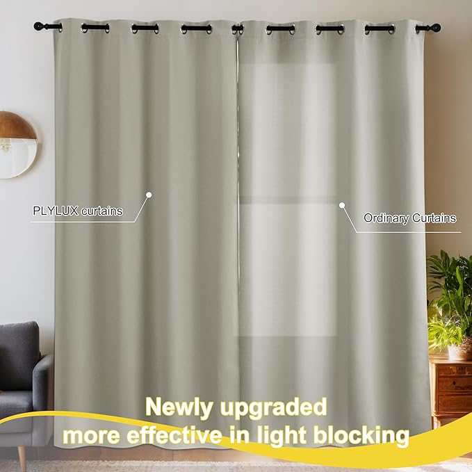 NICETOWN Plylux Blackout Curtains 95" Long for Office Dining Room, Thermal Insulated Sound Reducing Light Block Curtain Panels for Bedroom Modern Room Decorative (52" Wide, 2 Pieces, Sand)