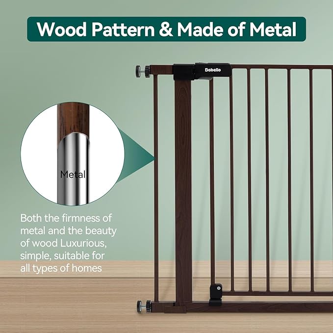 Babelio Metal Auto Close Baby Gate,Extra Wide Pet Gate for The House and Doorways, Pressure Mounted Walk Thru Child Gate with Door (Black Wood Pattern, 30" Tall 29"-55" Wide)