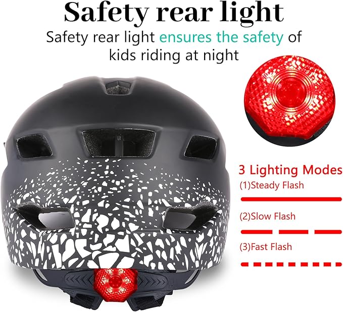 Kids Bike Helmet, Youth Toddler Boys Girls Helmets, 2 Size Adjustable for Ages 2-3-5-8-14 Years, Child Helmet with Visor and LED Light, Lightweight Multi-Sport Bicycle Scooter Cycling Helmets