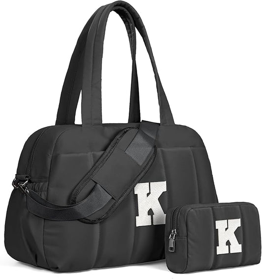 Women Duffle Bag with Initial, Gifts for Teenagers-Personal Item Travel Bags，Gym Bag with Wet Pocket，Lightweight Travel Bags Personalized Tote with Makeup Pouch