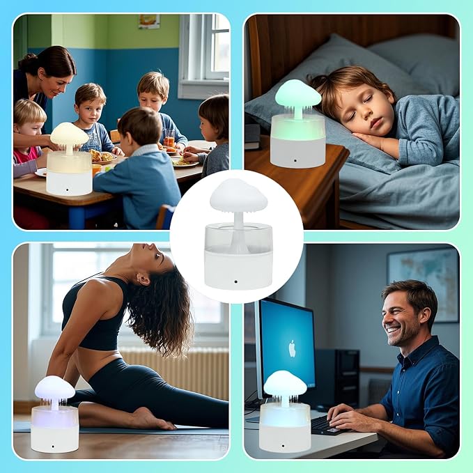 Rain Cloud Humidifier, Rain Humidifierrain Humidifier Water Drip, Water Drip Rain Sounds for Sleeping, Mushroom Waterfall Lamp, Desk Humidifiers for Office (white)