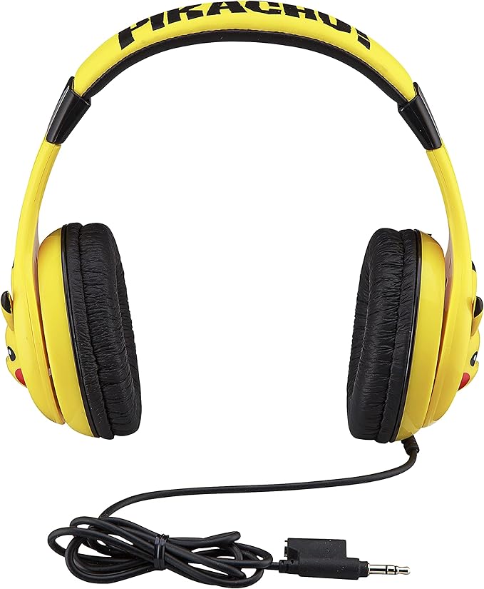 Pokemon Pikachu Wired Kids Headphones, Adjustable, Stereo Sound, 3.5Mm Jack, Tangle-Free, Volume Control, Children's Headband On Ear for School Home, Travel