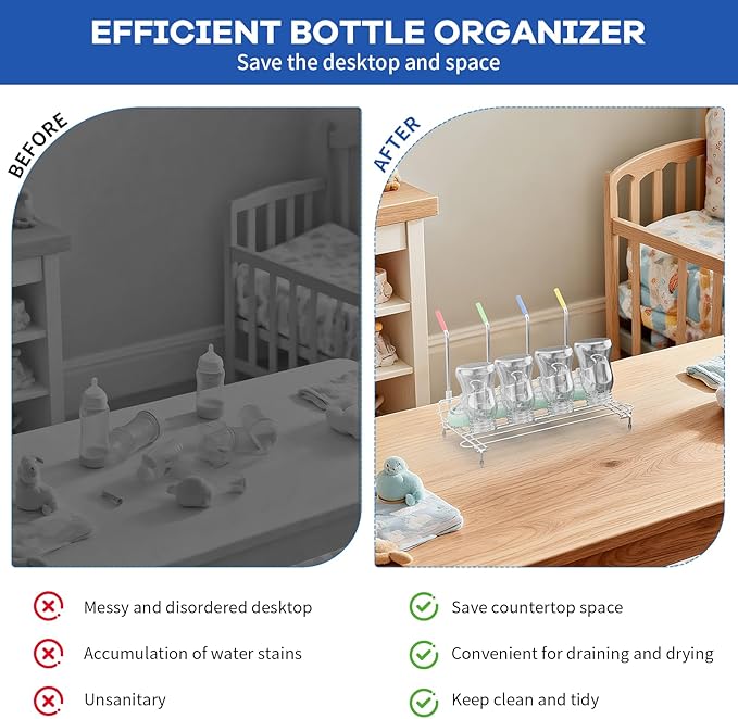 Bottle Drying Rack Stainless Steel Fold Water Bottle Drying Rack Organizer with Straw Holder for Baby Bottles,Cups, Mugs and Glass, Sports Bottles Dryer Countertop